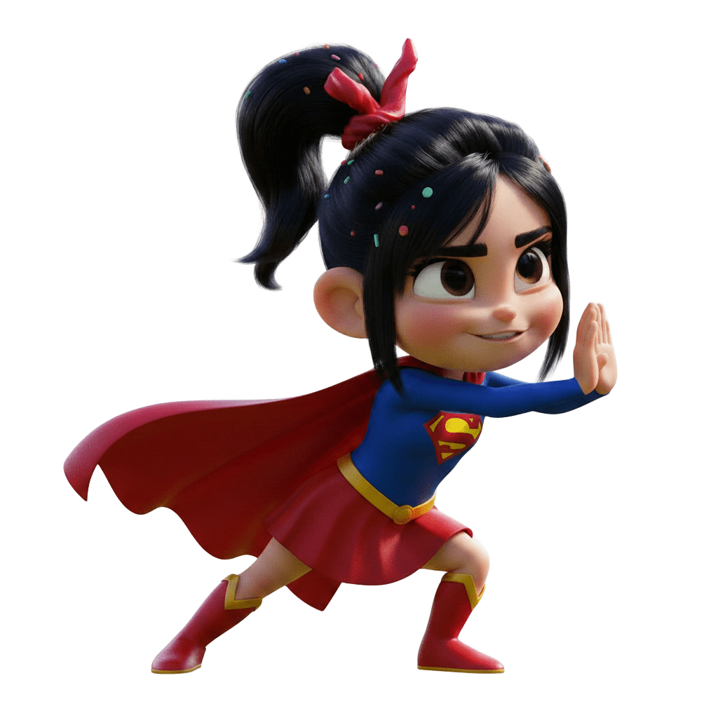 Vanellope superheroína empujando